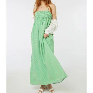 A.C.W Green White Stripe Smocked Bust Summer Maxi Dress M